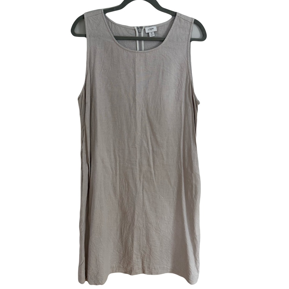 J. Crew Sleeveless Linen Blend Shift Dress Beige Vacation Resort Midi Size 16‎